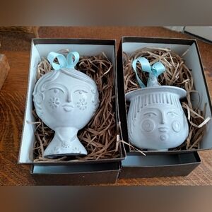 Jonathan Adler Gray Ceramic Face Ornaments